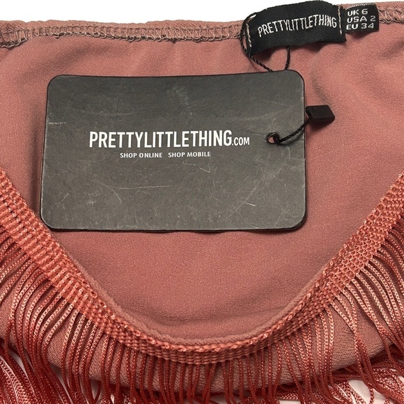 PLT Fringe Tassel Bandeau Crop Top Dusty Pink Sexy Club Wear Made in UK - Picture 8 of 12